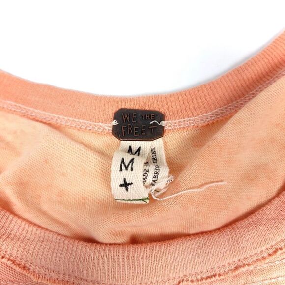 FREE PEOPLE Linen First Love Lace Up Long Sleeve Tunic Tee Peach Burnout Medium - Picture 2 of 8